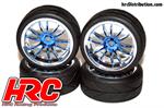 Reifen - 1/10 Touring - montiert - Split-Six Blau/Chrome Felgen - 12mm hex - HRC High Grip