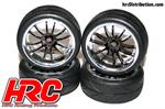 Reifen - 1/10 Touring - montiert - Split-Six Schwarz/Chrome Felgen - 12mm hex - HRC High G